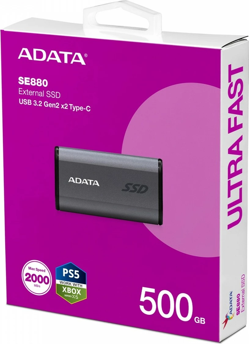 Disk i jashtëm SSD Adata SE880, 500GB, USB 3.2 Gen2x2, Titanium