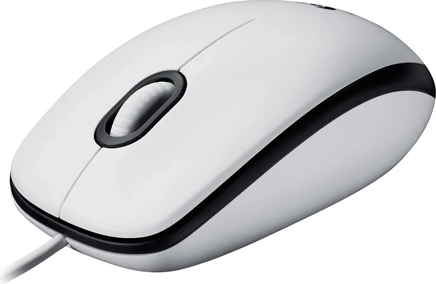 Maus Logitech M100, me kabllo, USB, i bardhë