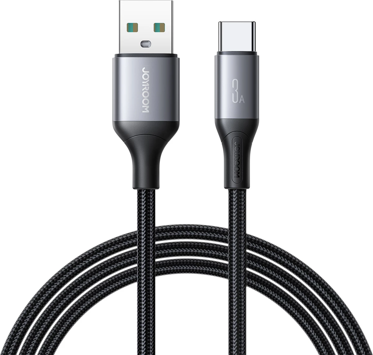 Kabllo USB-A në USB-C, Joyroom S-A28 Flash Series, 1 m, 3 A, USB 2.0 480 Mbps, najlon i gërshetum, e zezë