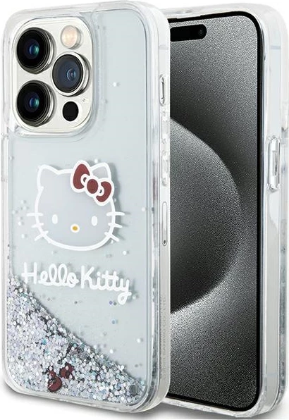 Mbështjellës Hello Kitty Liquid Glitter Charms Kitty Head për iPhone 13 / 13 Pro, argjendtë
