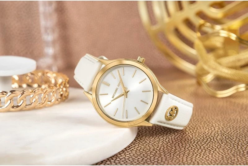 Orë dore femrash Michael Kors Slim Runway MK7544, e bardhë