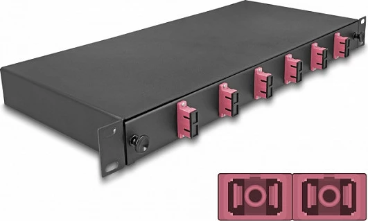 Kuti splice për fibër optike DeLOCK 19", 1U, 6x SC Duplex OM4, e zezë