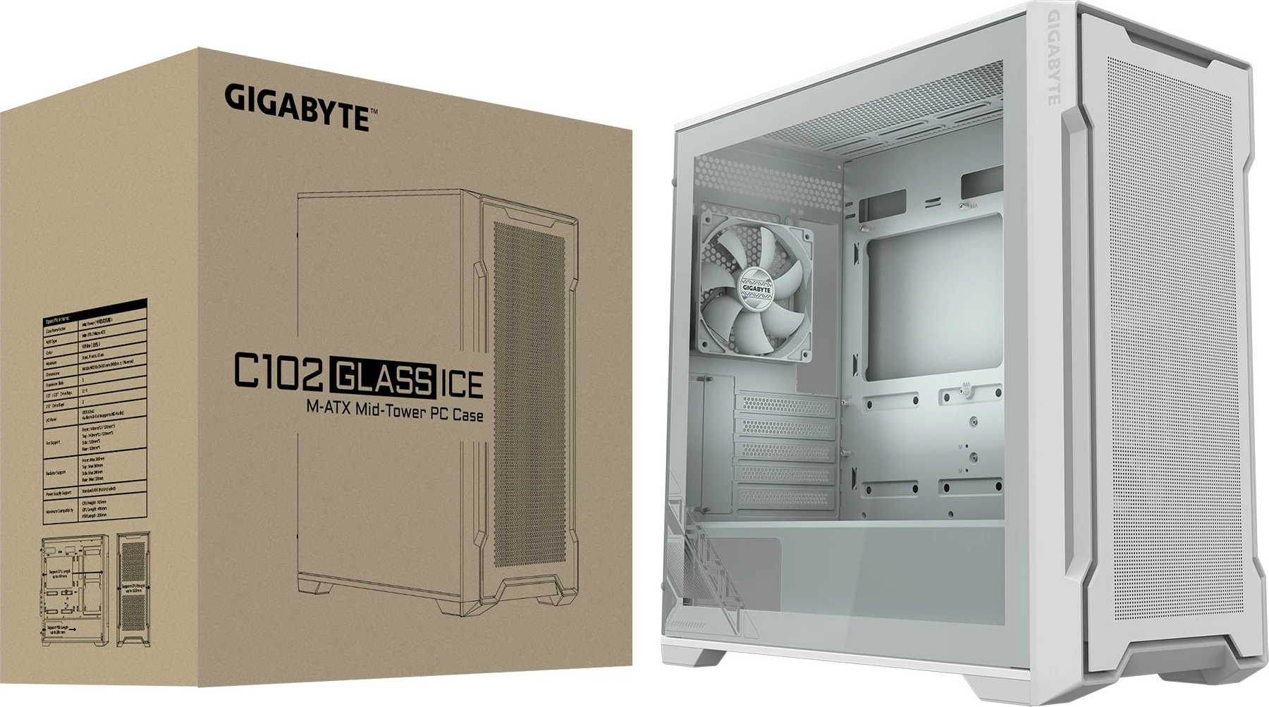 Kasë Gigabyte C102 Glass, Midi Tower, PC, e bardhë