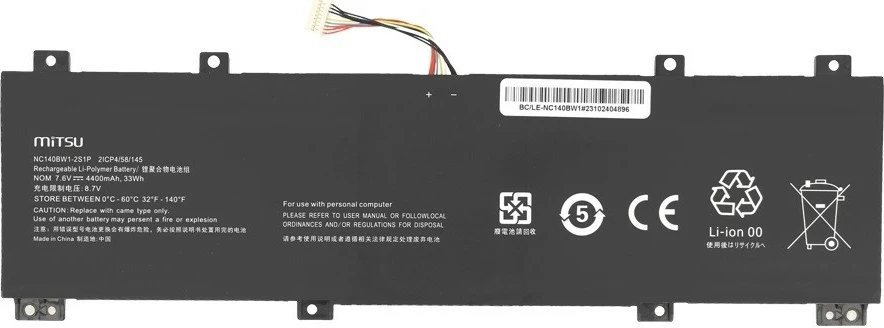 Bateri laptop Mitsu BC/LE-NC140BW1 për Lenovo IdeaPad 100S-14IBR, 4400 mAh, 7.6V, e zezë