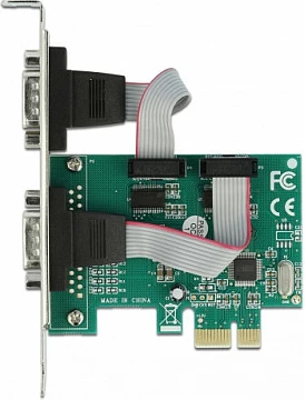 Kartë zgjerimi PCIe DeLOCK 2x Serial RS-232, low-profile, e gjelbër