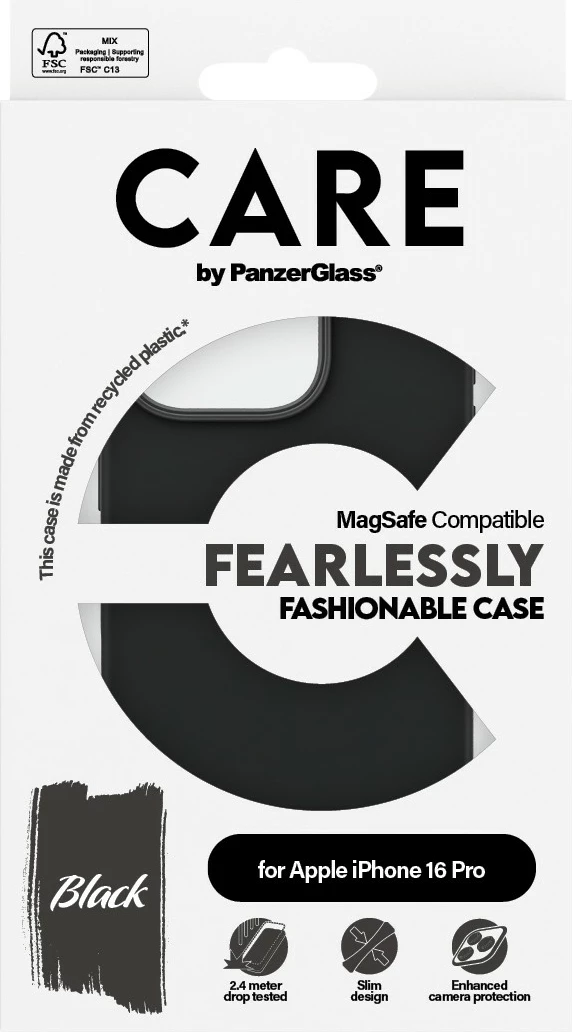 Mbështjellës PanzerGlass CARE Case MagSAFE për iPhone 16 Pro, i zi