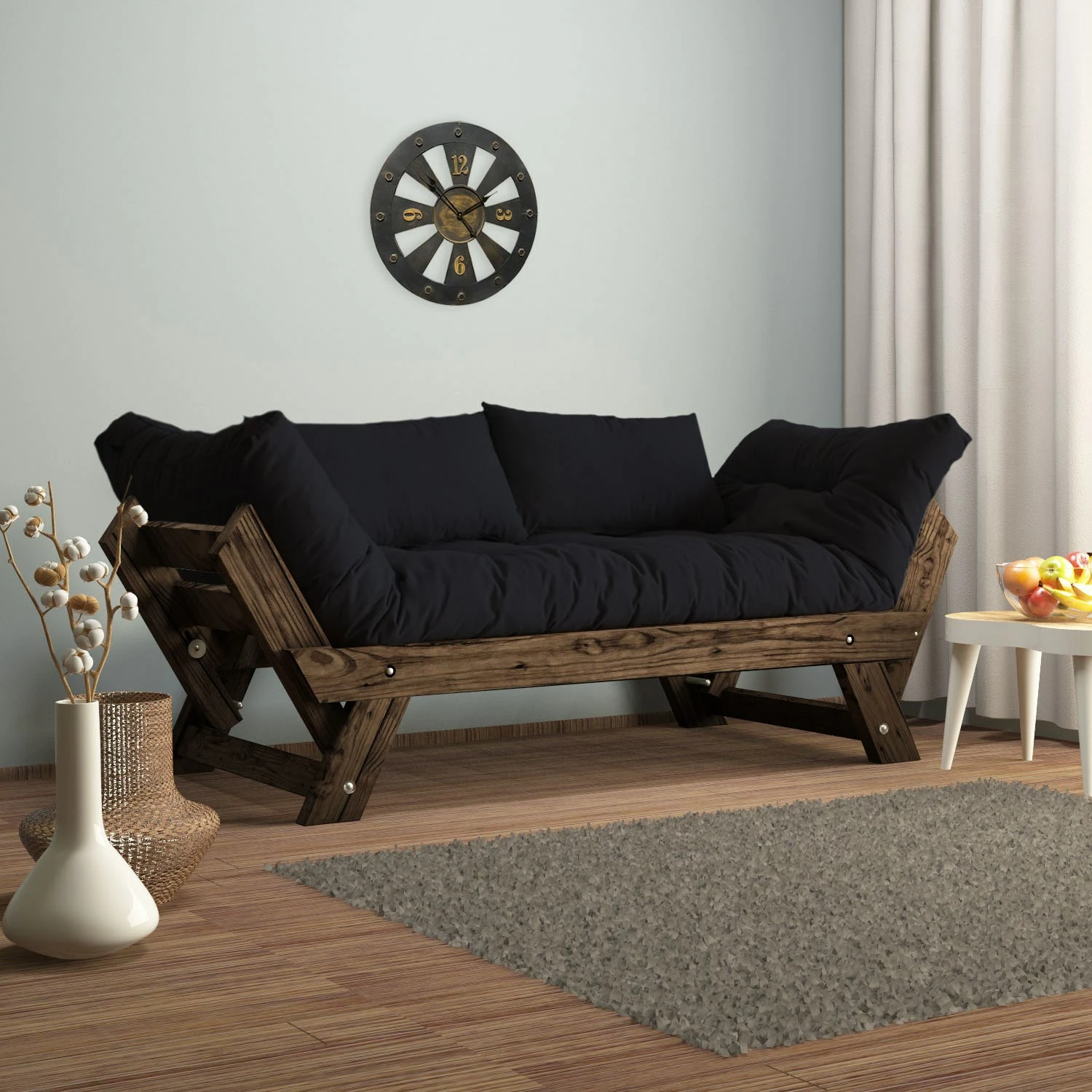 Divan për kopsht, 2 vende, Skye Decor, ngjyrë arre dhe e zezë, CPT8117-210
