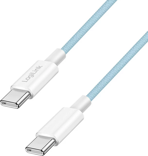 Kabllo USB-C LogiLink USB 2.0, C në C, 0.5 m, 60W, 480 Mbps, najlon, kaltër