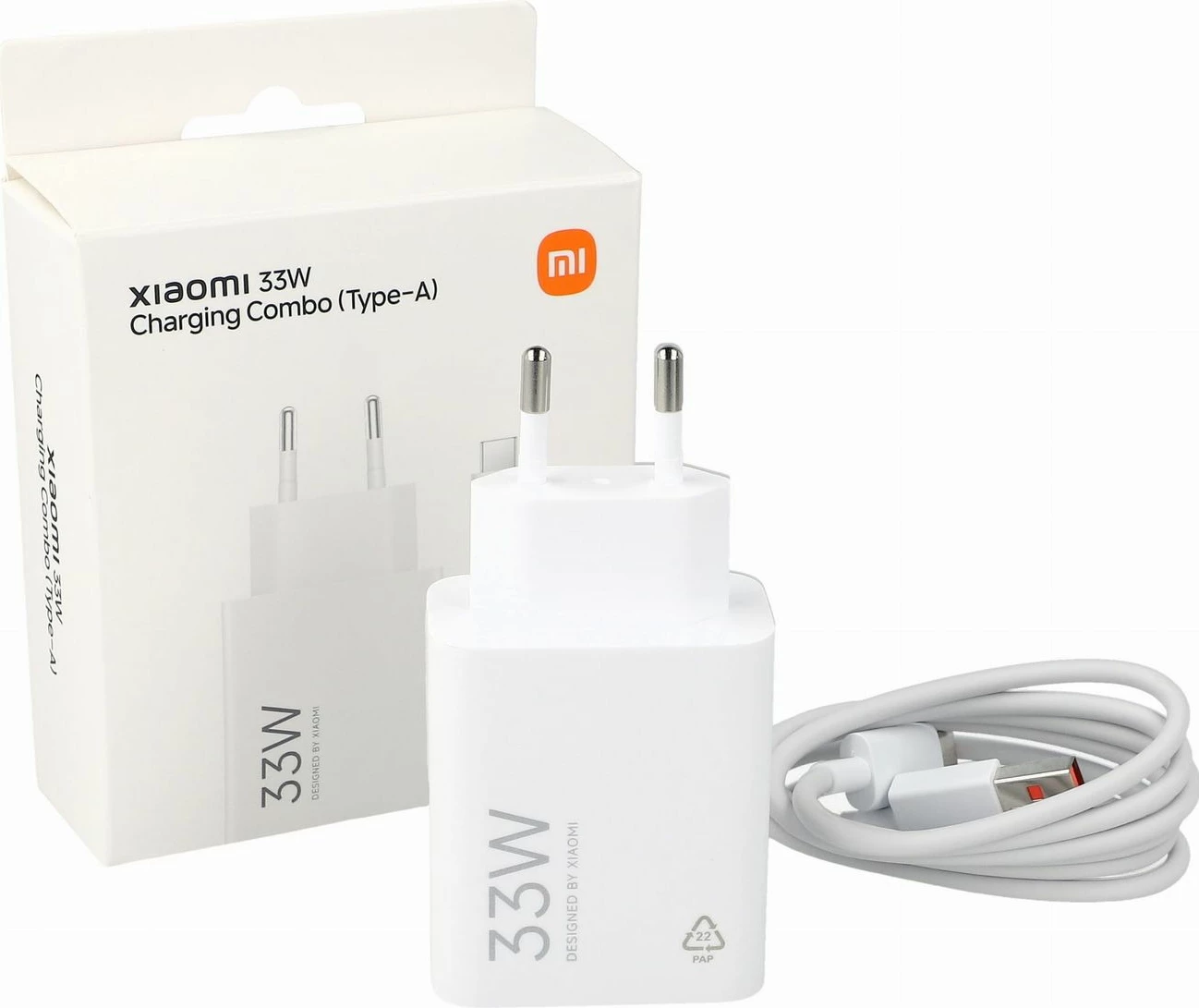Karikues muri Xiaomi MDY-16-EF 33W 1xUSB-A me kabllo USB-C 3A prizë EU, i bardhë