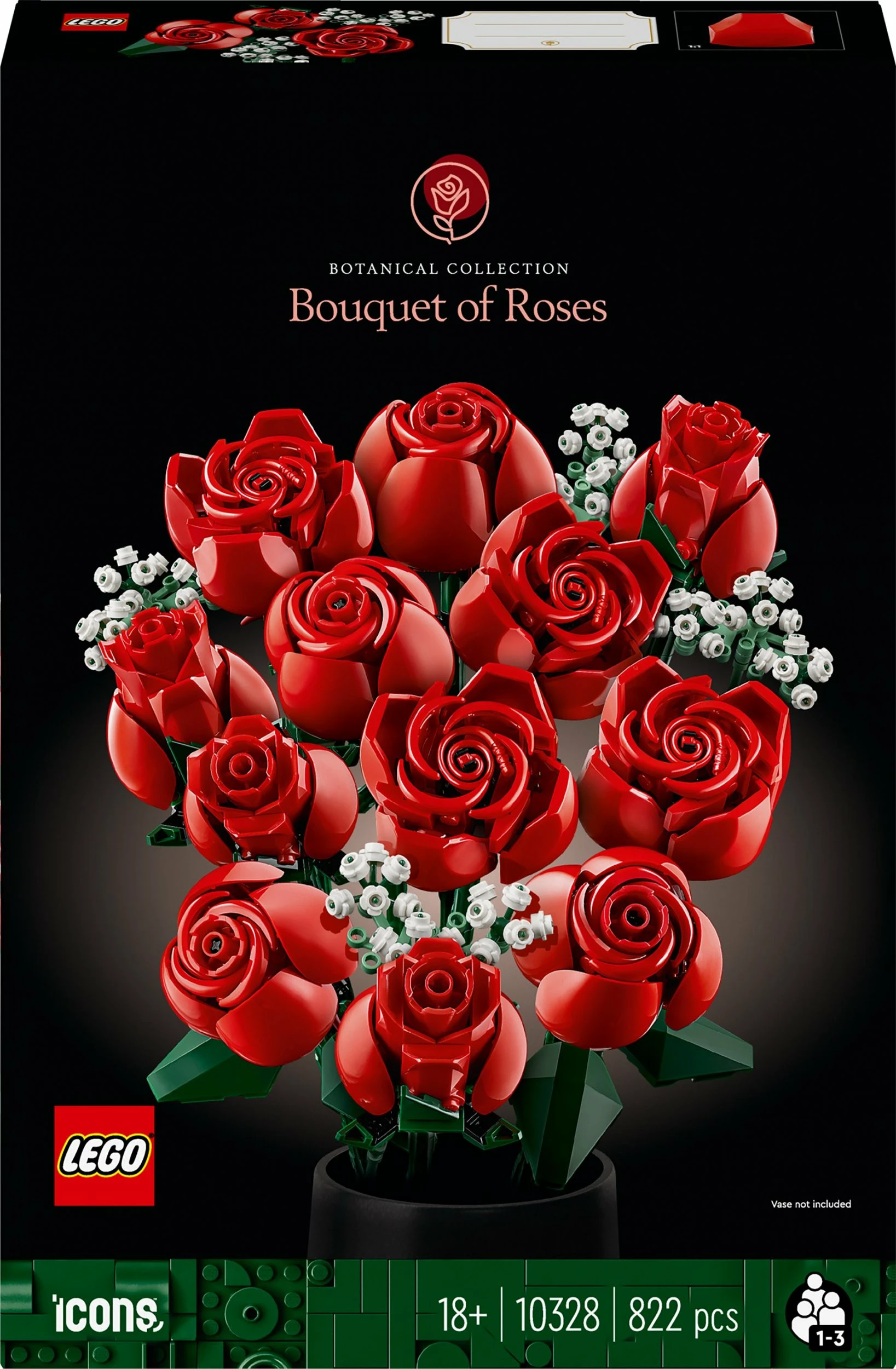 Set LEGO Icons Bouquet of Roses 10328, 822 copë, 18+, 12 trëndafila, i kuq