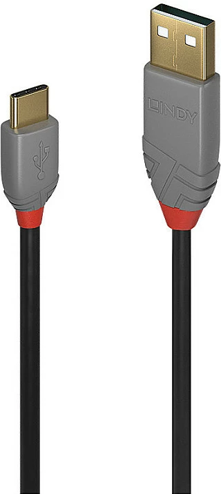Kabllo USB LINDY Anthra Line, USB-A në USB-C, 2m, USB 2.0 480Mbps, zezë/gri