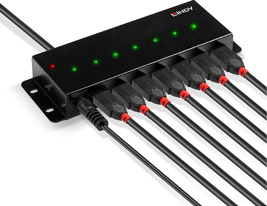 Hub USB LINDY 7-Port USB 2.0 Metal, 480 Mbit/s, kabllo 1.8 m, i zi