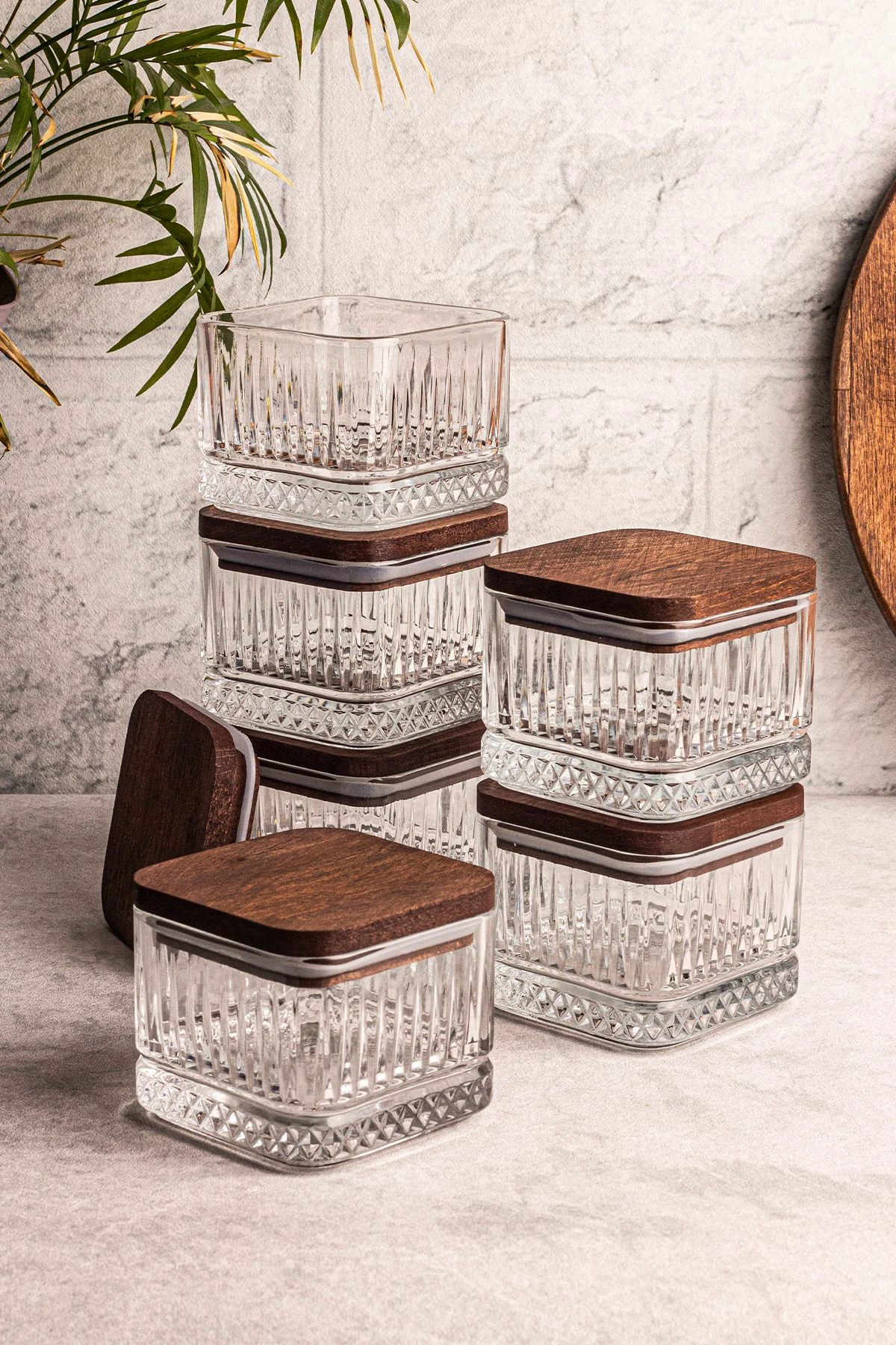 Set pjatash qelqi me kapak druri, 12 copë, Hermia Concept, Bella Kare 6