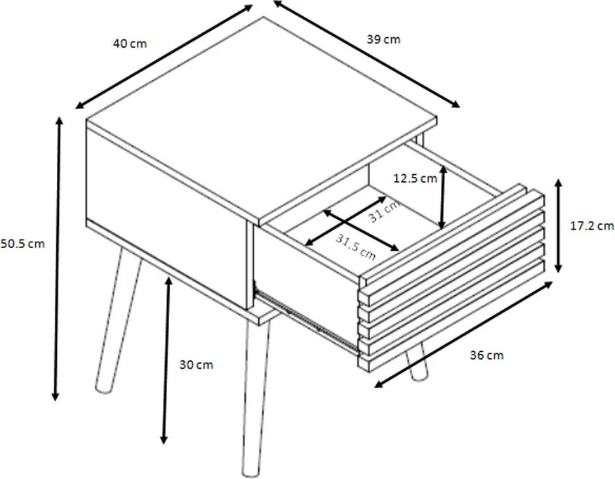 Komodinë KIROS me 1 sirtar, ngjyrë natyrale, 40x39x50.5 cm