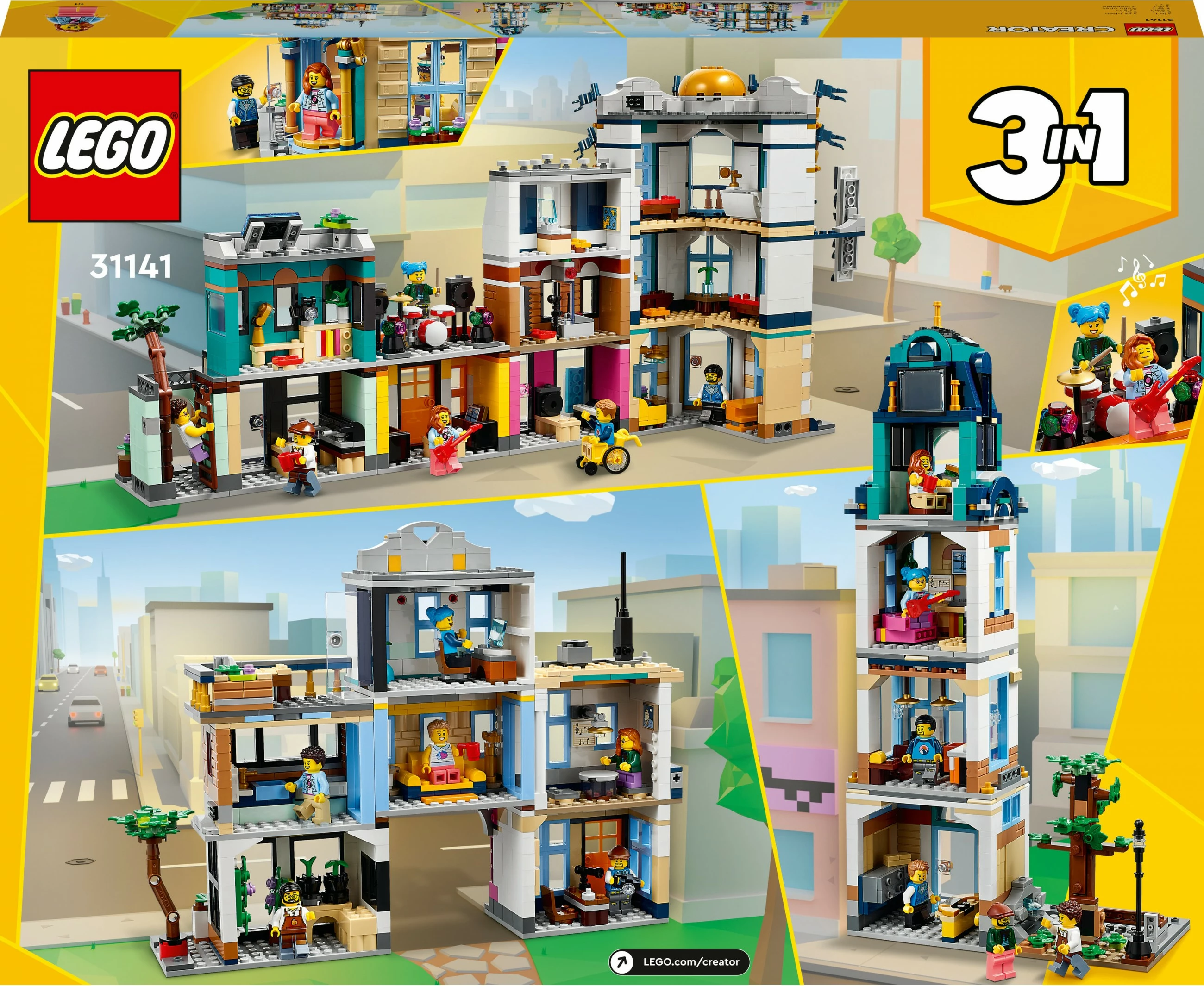Set ndërtimi LEGO Creator 3in1 Main Street, 1459 pjesë, shumëngjyrësh