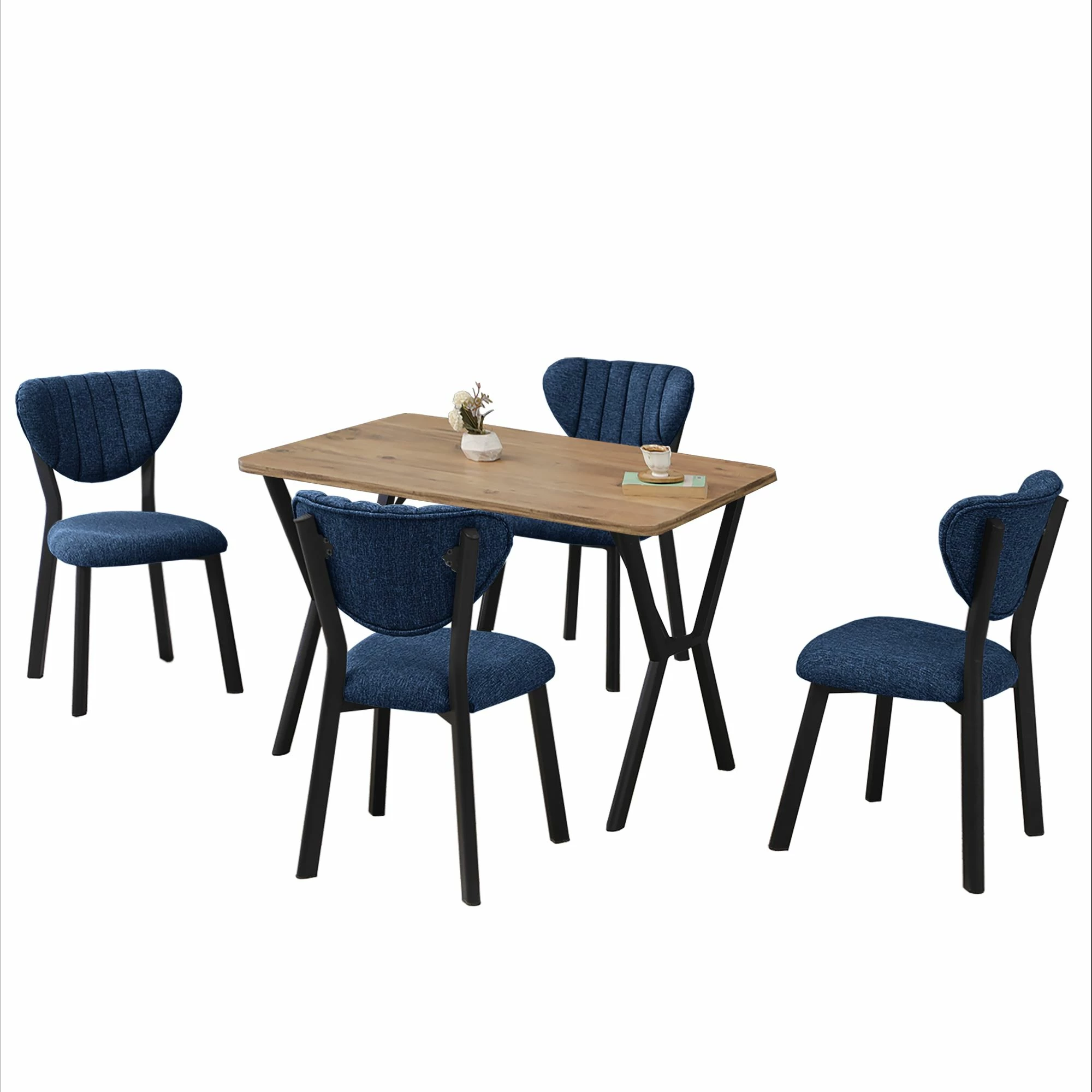 Tavolinë me karrige, zgjatshme, 5 copë, Skye Decor, elma, blu e errët, arrë