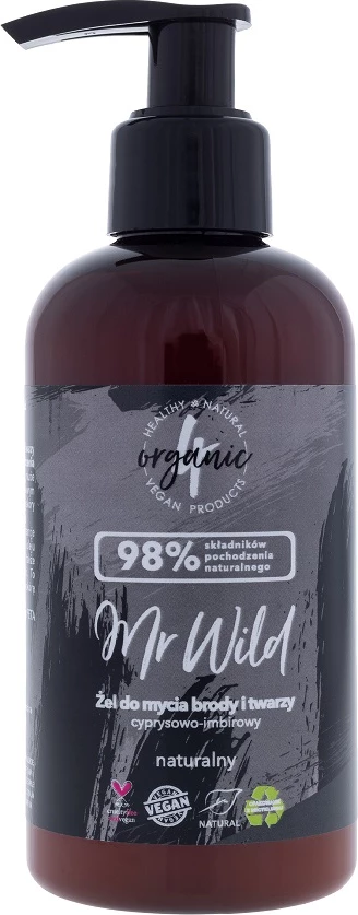 Xhel për fytyrë dhe mjekër për meshkuj 4organic Mr Wild Cypress-Ginger, 200ml