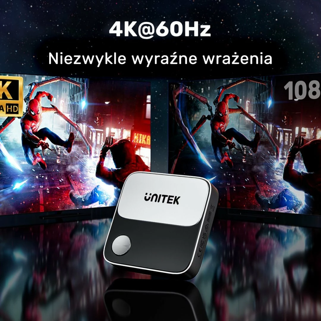 Transmetues HDMI pa tel Unitek V1162B01 4K@60Hz Wi‑Fi 2.4/5GHz rreze 8m, zi-gri, set me kabllo