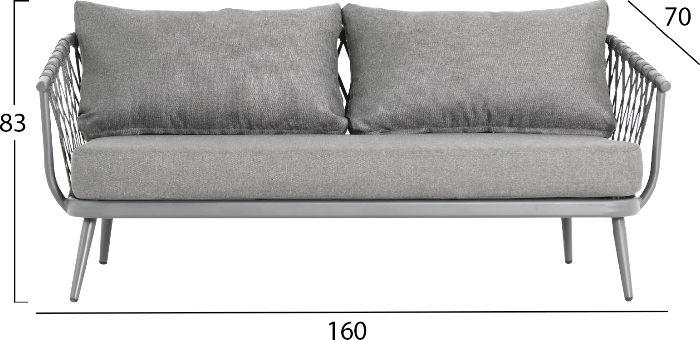 Set lounge për jashtë, 4 vende, WILLA, alumin, litar, jastëkë, ngjyrë gri, FH6505.01