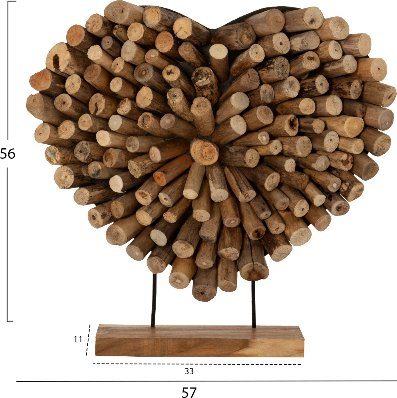 Dekor tavoline SHINZO, formë zemre, dru degësh TEAK, ngjyrë natyrale, FH7911, 57x5x56H cm