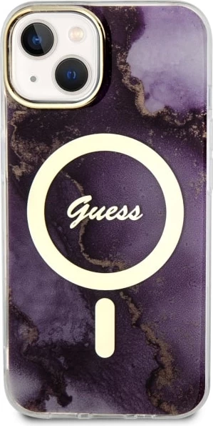 Mbështjellës Guess Golden Marble MagSafe për iPhone 14 6.1", vjollcë