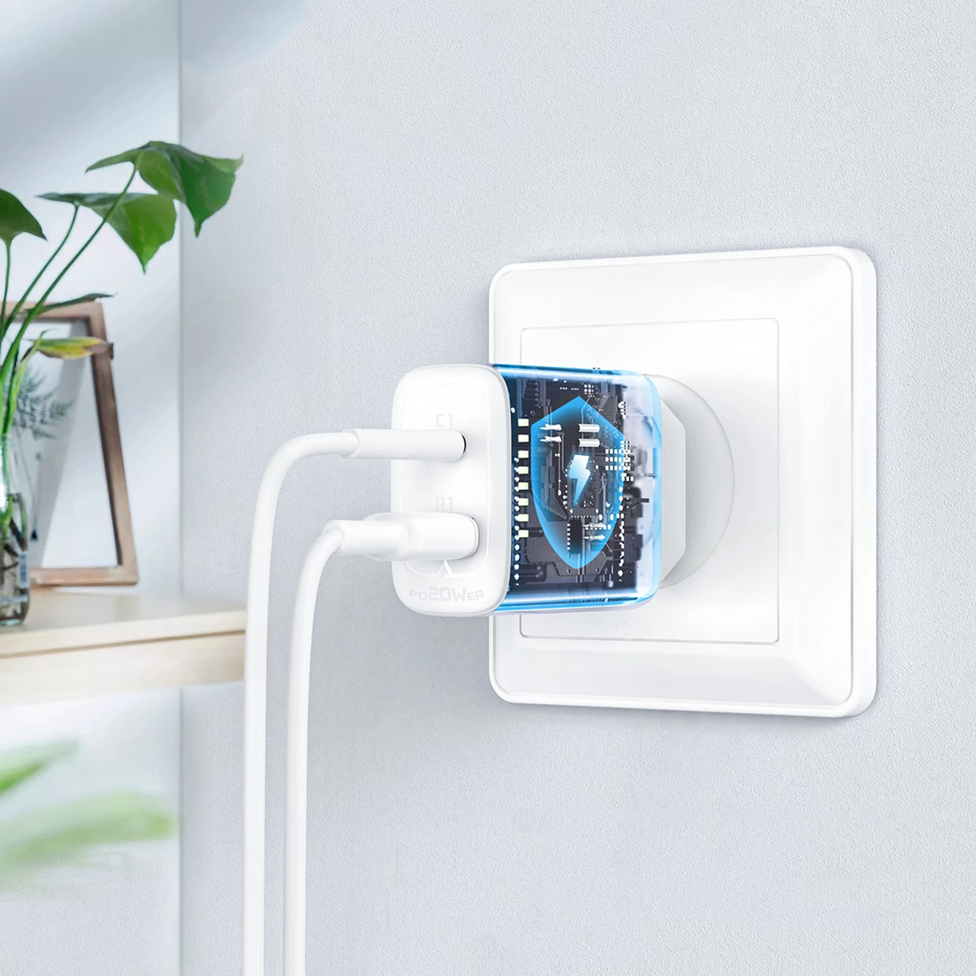 Karikues muri Acefast A25, 20W, USB-C/USB-A, i bardhë