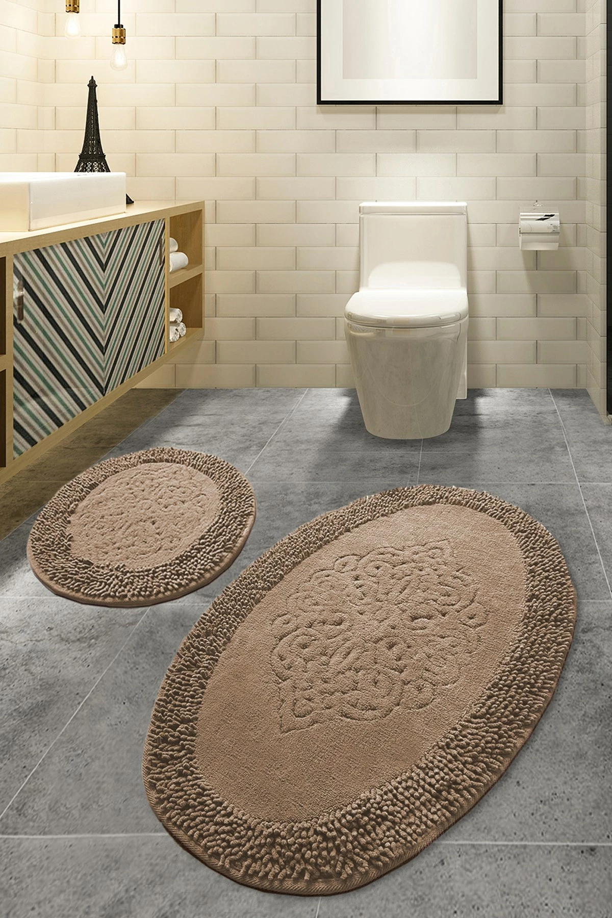 Set tapetash për banjo, 2 copë, Mijölnir, Piante Oval, bezhë