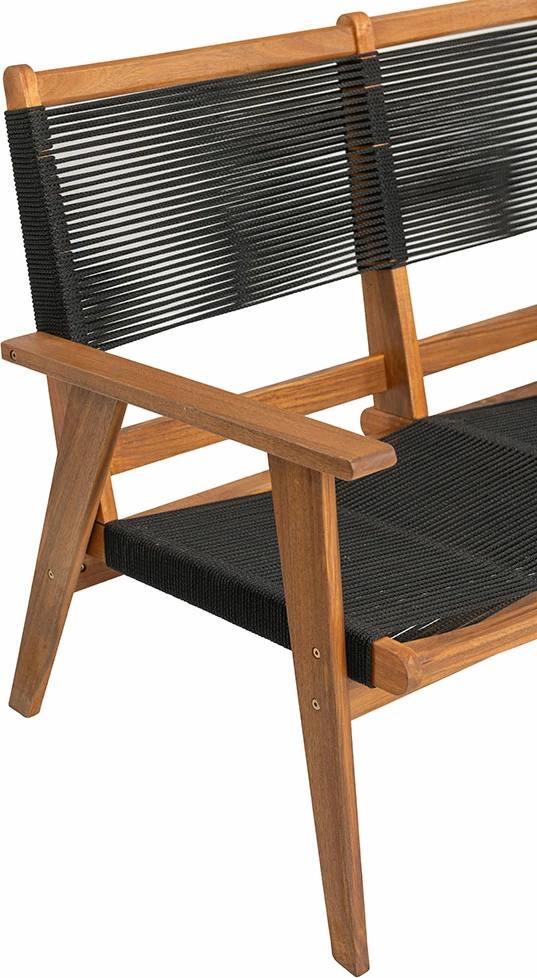 Divan dyvendësh Cavo, litar i zi, dru akacie, 120x72x85