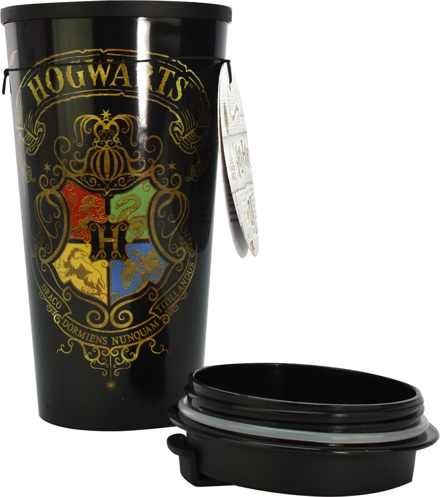 Mug udhëtimi termik BLUE SKY Harry Potter Hogwarts Crest 450 ml, me kapak me vidë, dyfish mur, e zezë