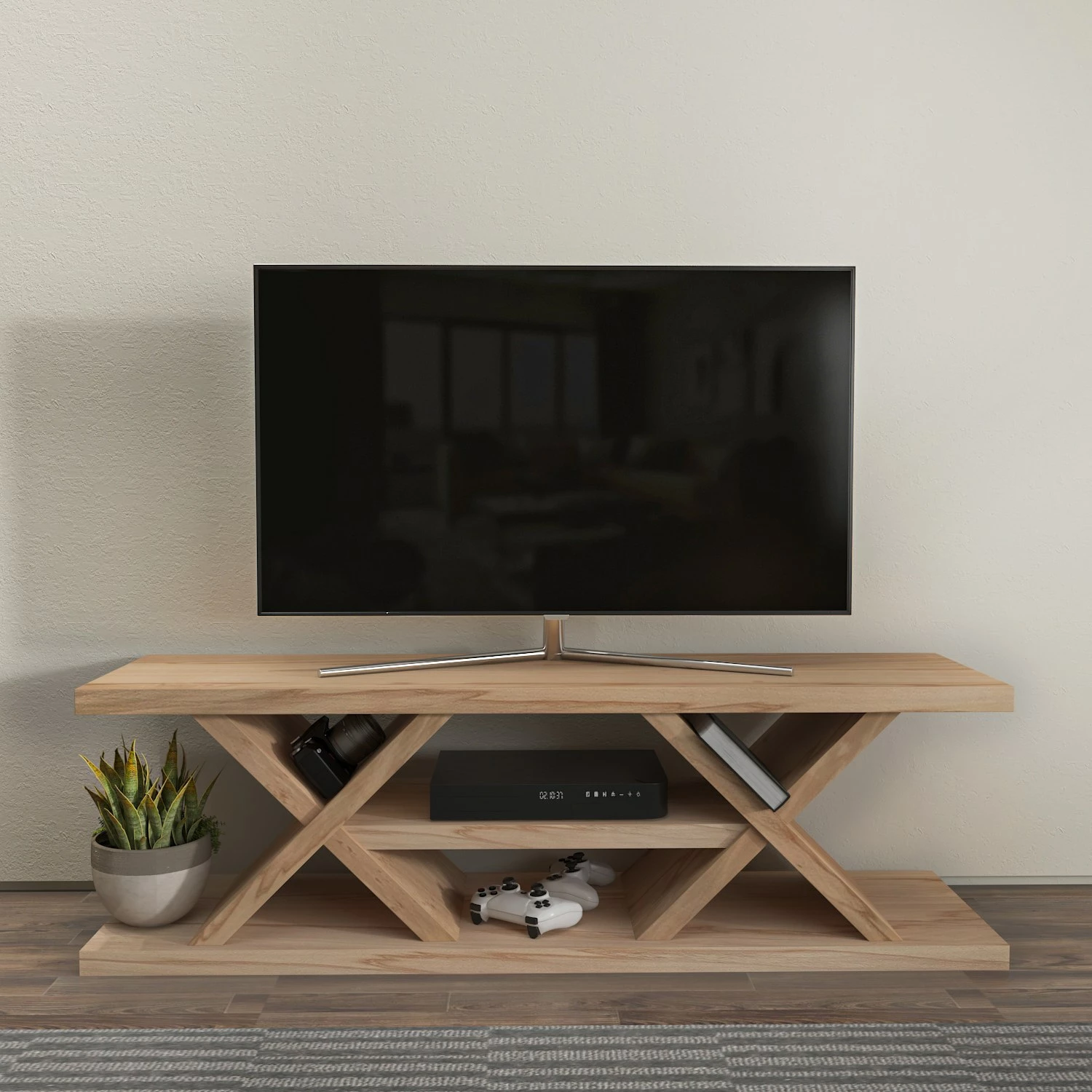 Komodë TV Skye Decor, masiv, ngjyrë lisi