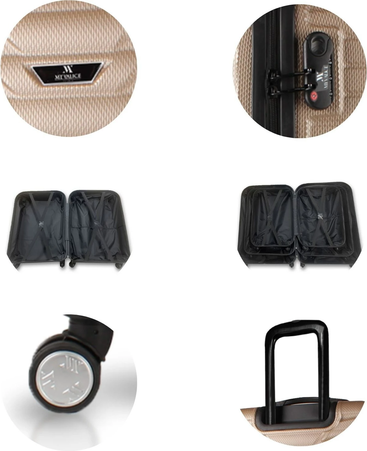 Set valixhesh (3 copë), ngjyrë ari, Zoozie Bags, 5578