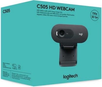 Webcam Logitech C505 HD (960-001364) 720p 30 fps, FOV 60°, fokus fiks, mikrofon me reduktim zhurme, USB-A kabllo 2 m, e zezë