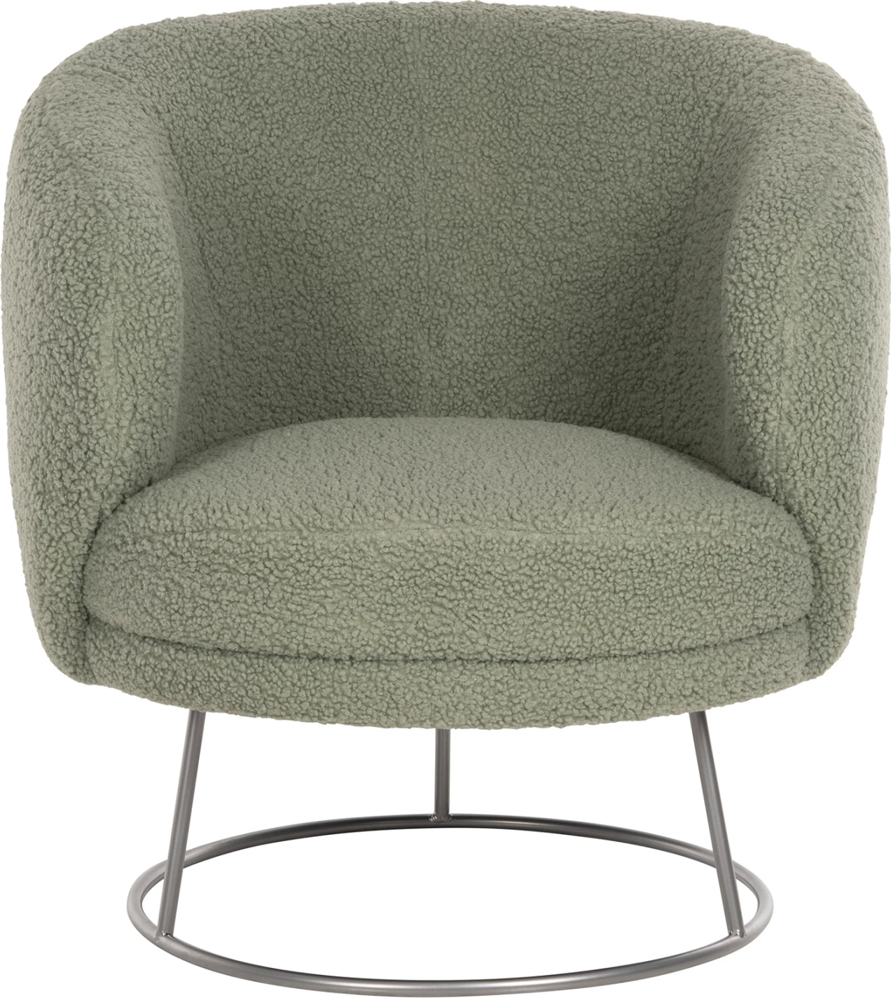 Karrige me krahë ARIEN FH8403.27, pëlhurë boucle, ngjyrë fistik, bazë metalike argjendi, 78x75x84H cm