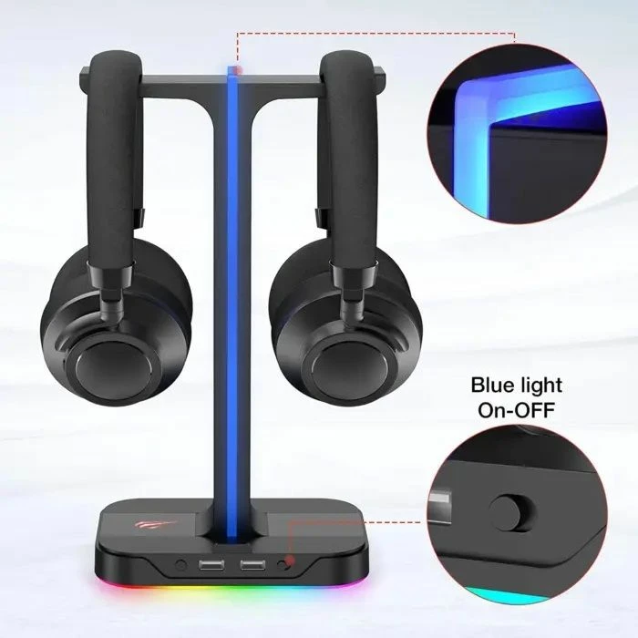Mbajtës kufjesh HAVIT Gamenote TH650, dual, RGB LED, 2x USB, i zi