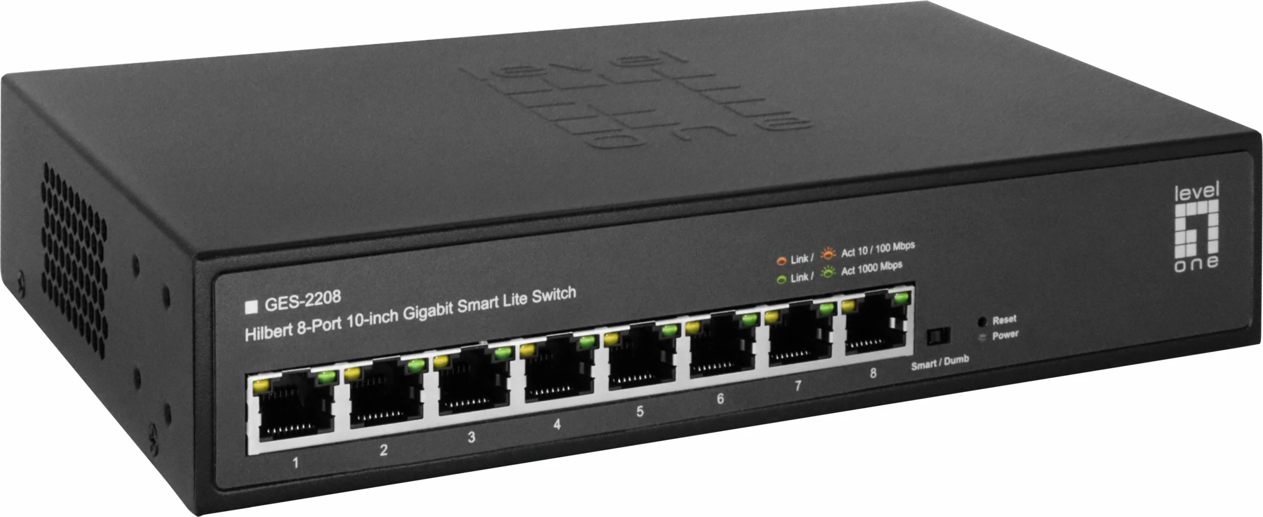 Switch LevelOne Hilbert 10” 8-Port Gigabit Smart Lite, Managed, Rack mounting
