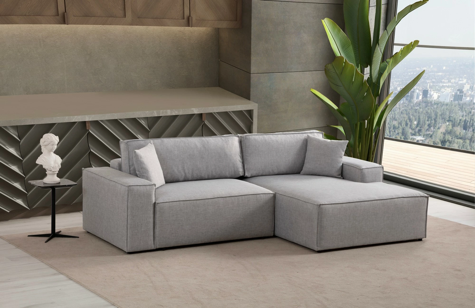 Kënd-sofë krevate Atelier del Sofa, Pırlo kënd i djathtë, gri e çelët