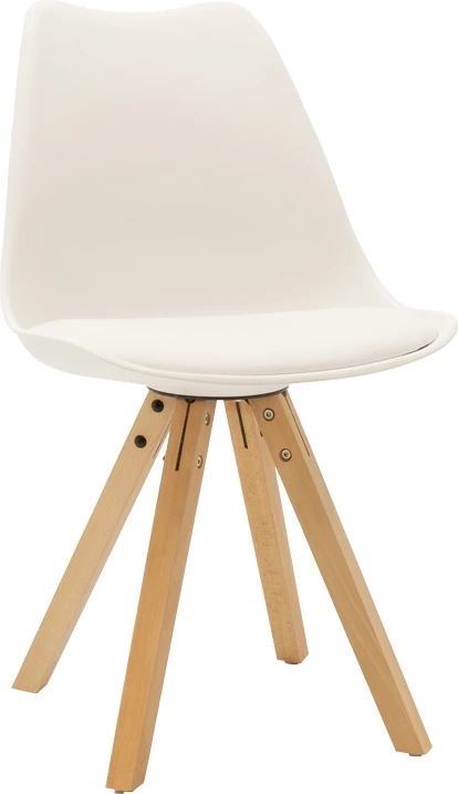 Tavolinë me karrige Natali-Caron, set 5 copë, MDF e bardhë, këmbë natyrale, 120x80x76cm