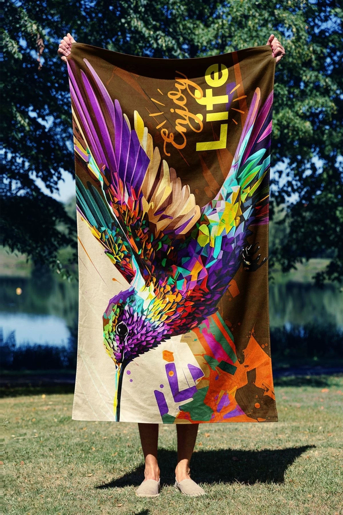 Peshqir plazhi Mijolnir, Enjoy Life, 90x150cm, shumëngjyrësh