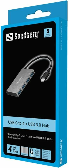 Hub USB-C SANDBERG 136-20 4x USB 3.0, kasë alumin, gri