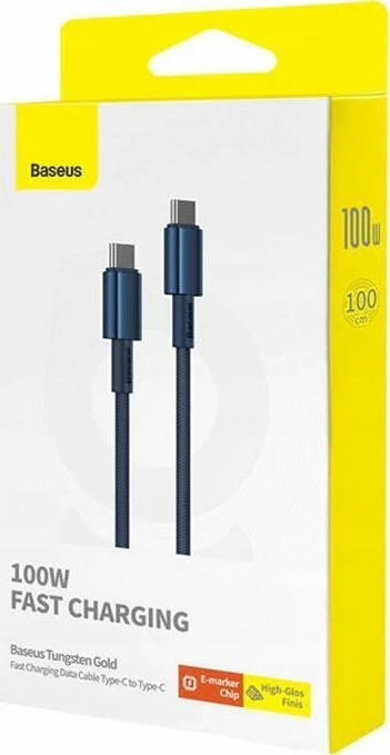 Kabllo USB-C në USB-C Baseus Tungsten Gold BSU4879 1m 100W PD 5A, blu