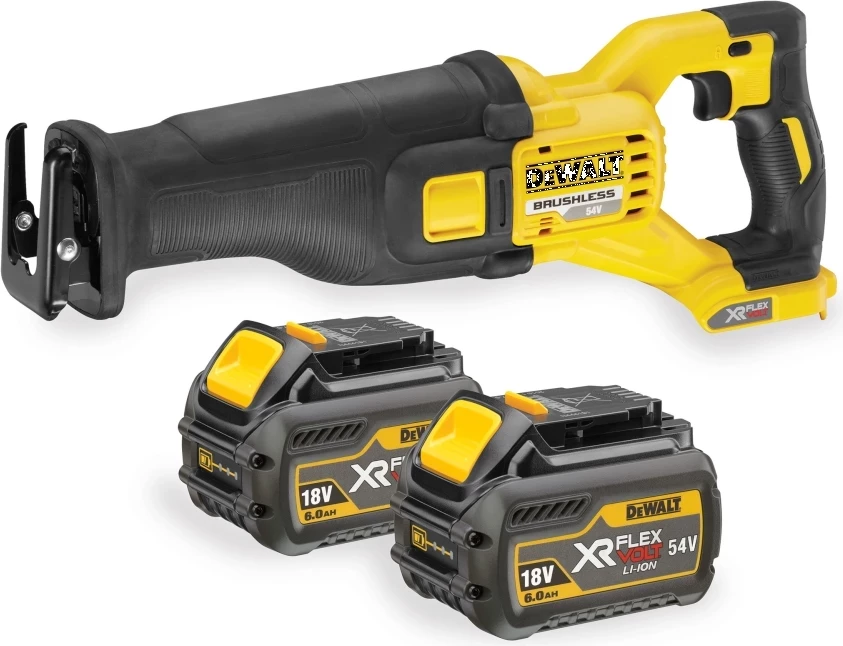 Sharrë reciproke Dewalt DCS388T2 XR FlexVolt 54V 6.0Ah set me 2 bateri, karikues dhe kuti TSTAK, e verdhë/zezë