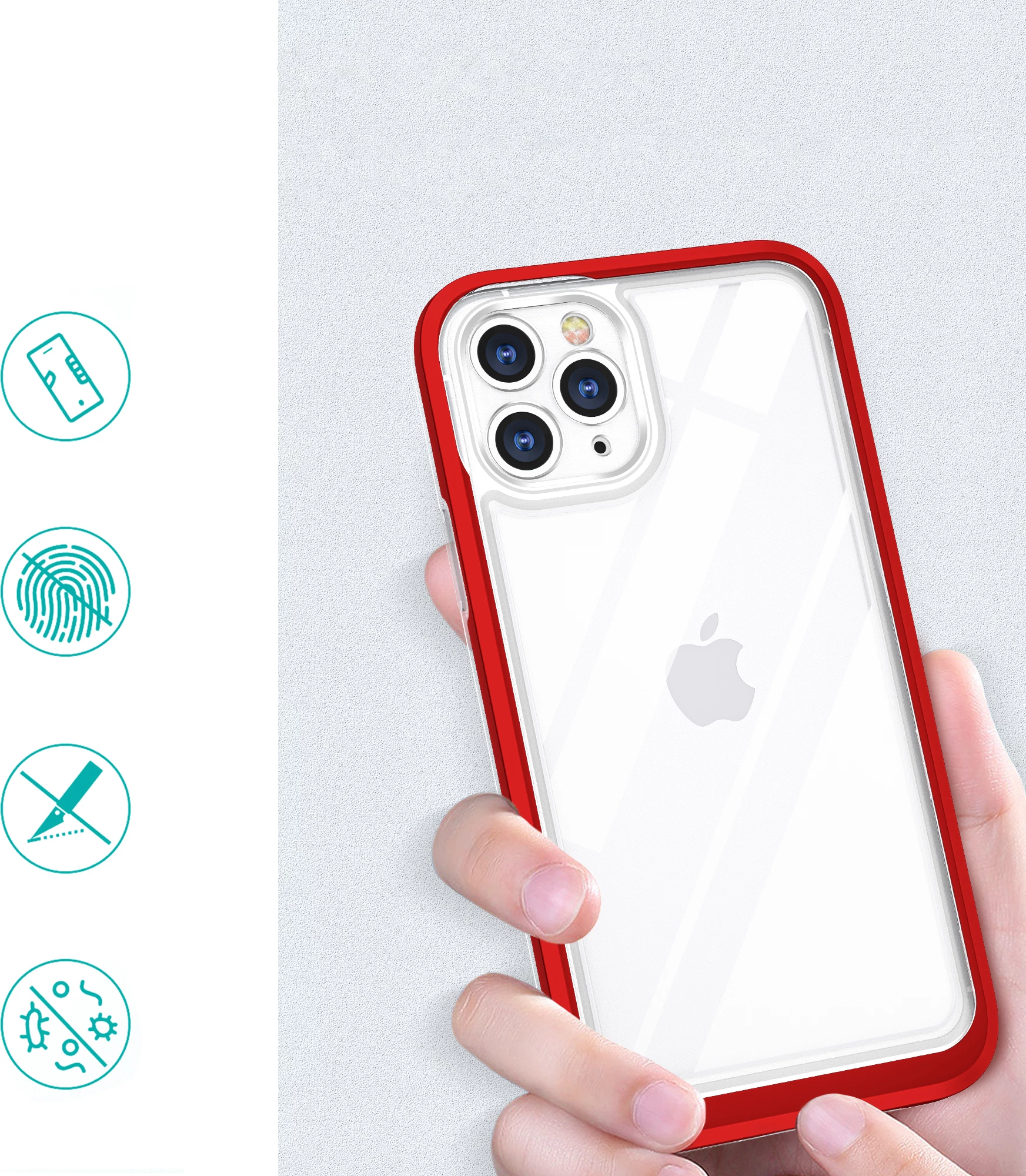 Mbështjellës Hurtel Hybrid Armor Clear 3in1 për iPhone 11 Pro Max, Transparent, Kuq