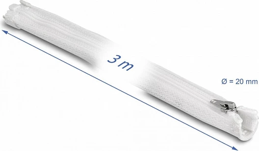 Mbështjellës i thurur për kabllo DeLOCK, 3 m x 20 mm, me zinxhir, rezistent ndaj nxehtësisë, i bardhë