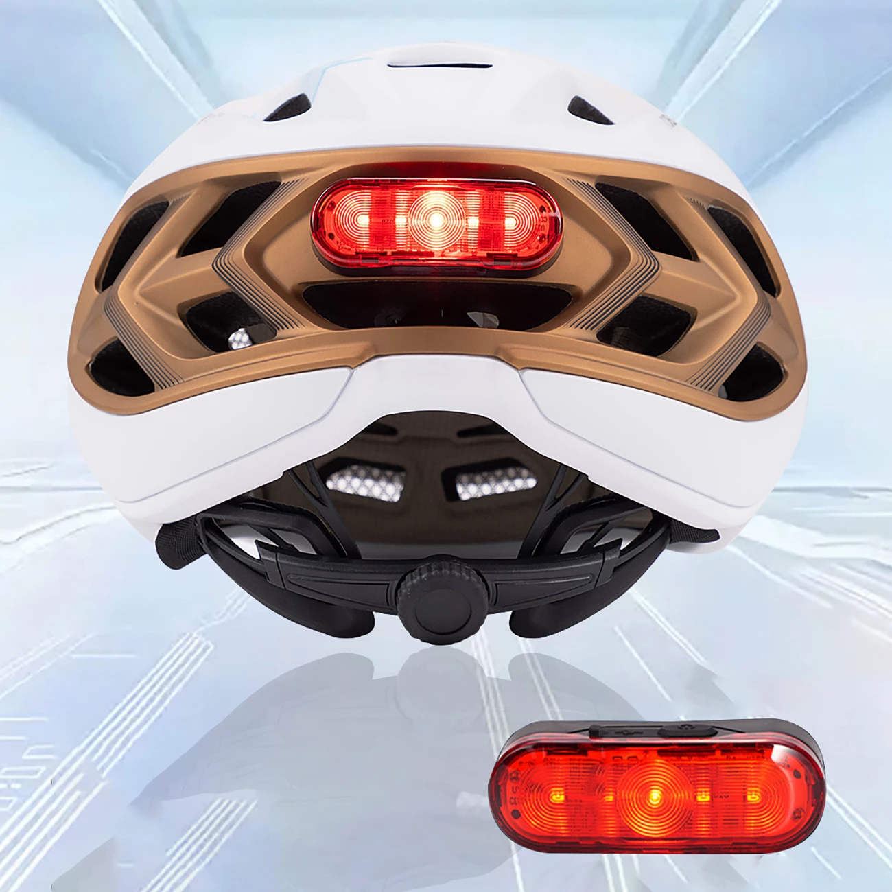 Helmetë biçiklete rrugore Wozinsky HT-68TL, madhësi L 57-62 cm, me dritë të pasme, taupe