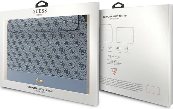 Mbështjellës laptopi Guess 4G Stripe Metal Logo, deri 14", Blu