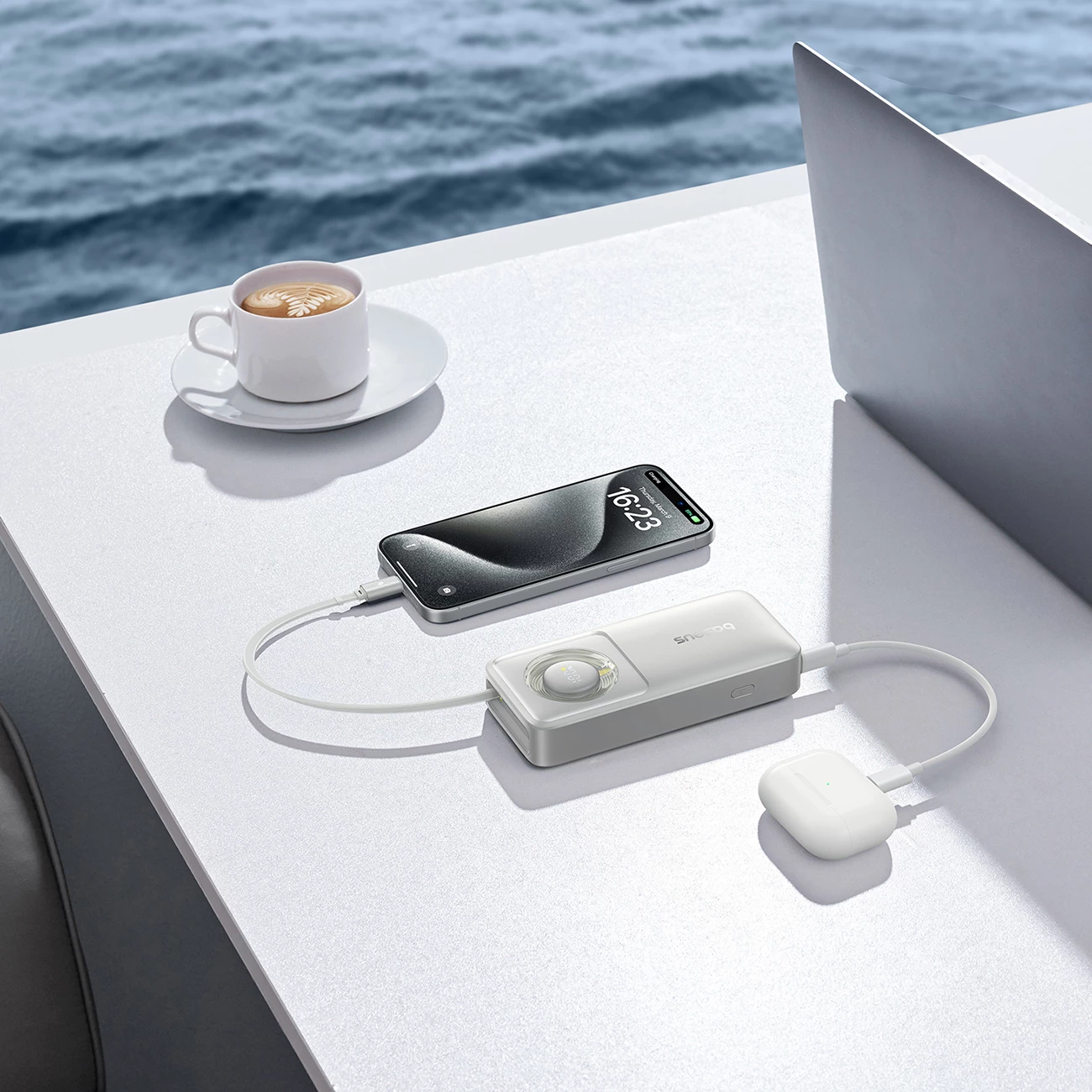 Powerbank Baseus Free2Pull 10000mAh, 30W, USB-C, me kabllo tërheqëse, Gri