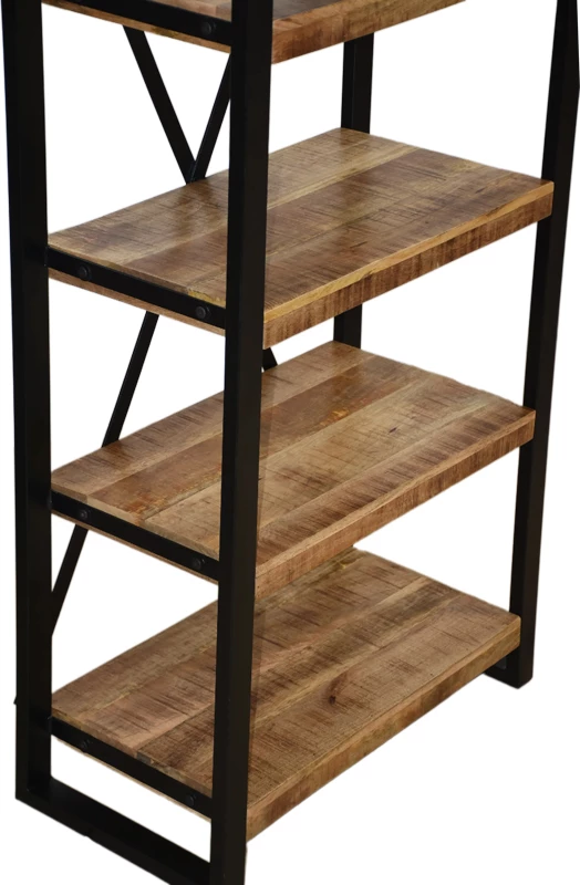 Raft librash Miles, dru mango natyral, metal i zi, 80x40x180cm