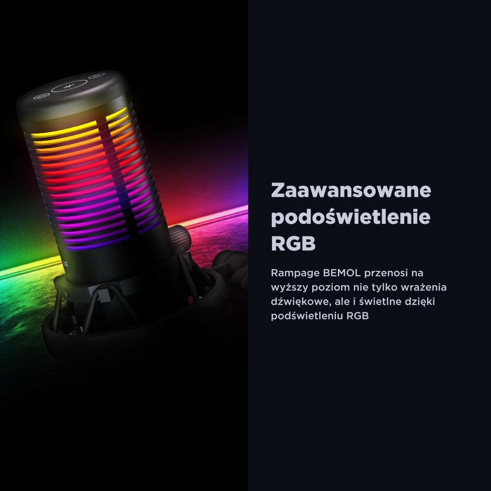 Mikrofon Rampage Bemol RGB USB-C/3.5mm, me tripod & shock mount, i zi