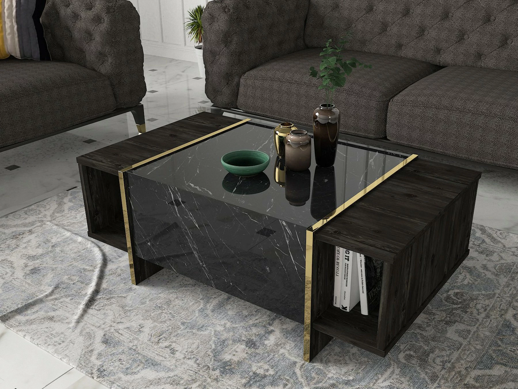 Tavolinë kafeje, ngjyrë e zezë dhe ari, Skye Decor, Veyron