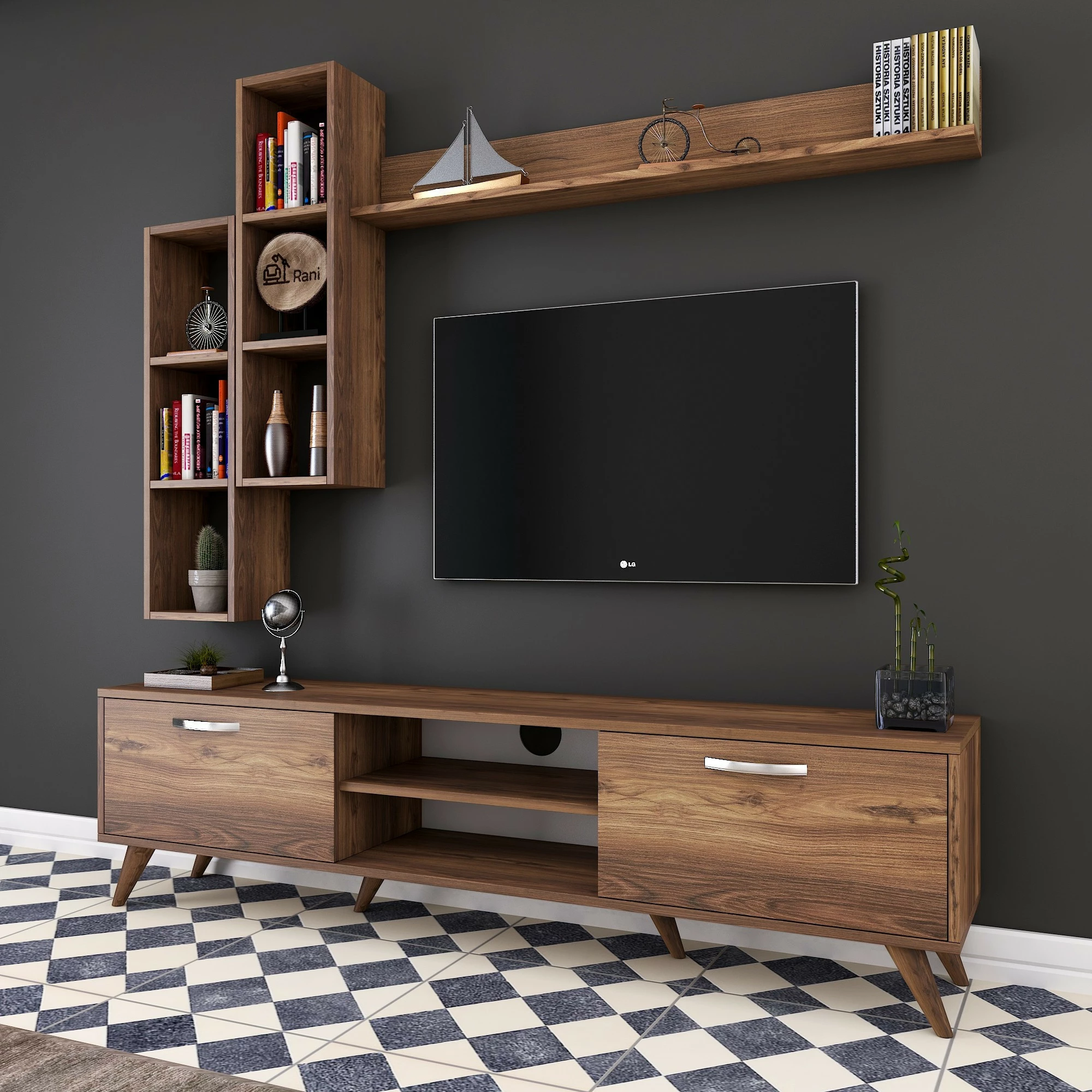 Komodë TV Hanah Home, M16 - 262, ngjyrë arre, me rafte muri